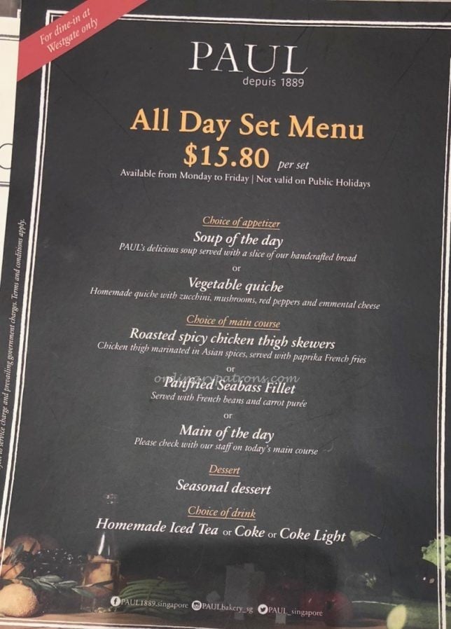 Paul Westgate set lunch