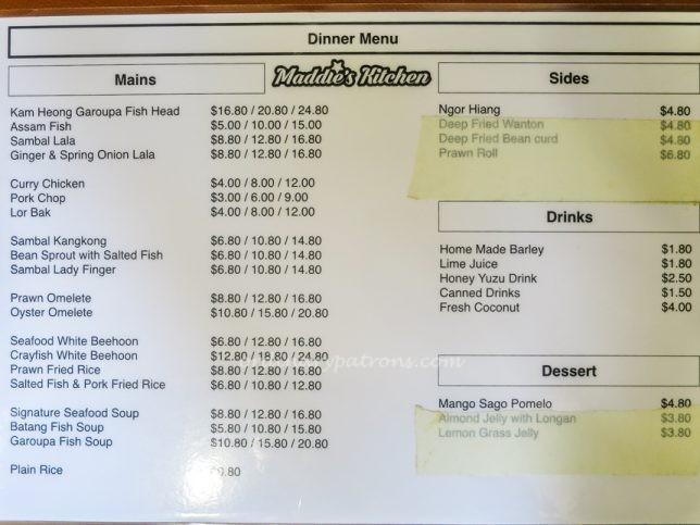 Maddie's Kitchen Menu
