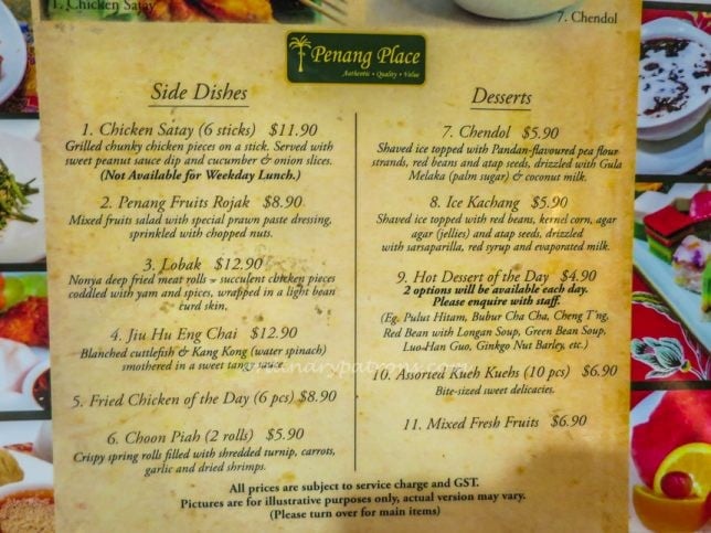Penang Place Suntec Menu