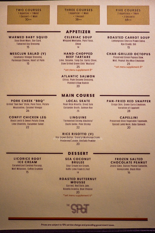 The Spot Singapore set Lunch Menu 