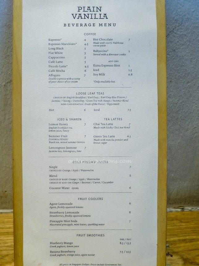 lain Vanilla Tiong Bahru Menu