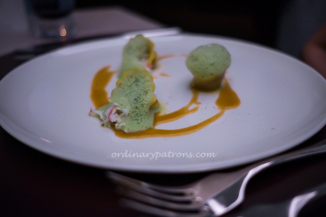 Porcini tortelli, king crab, chervil