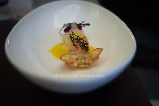 Crispy langoustine, radish, yuzu and saffron