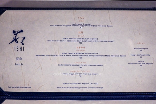 ISHI Singapore Menu