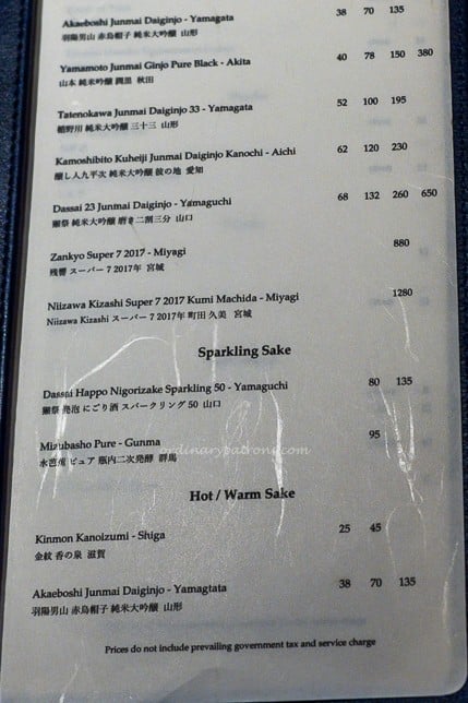 ISHI Singapore Menu