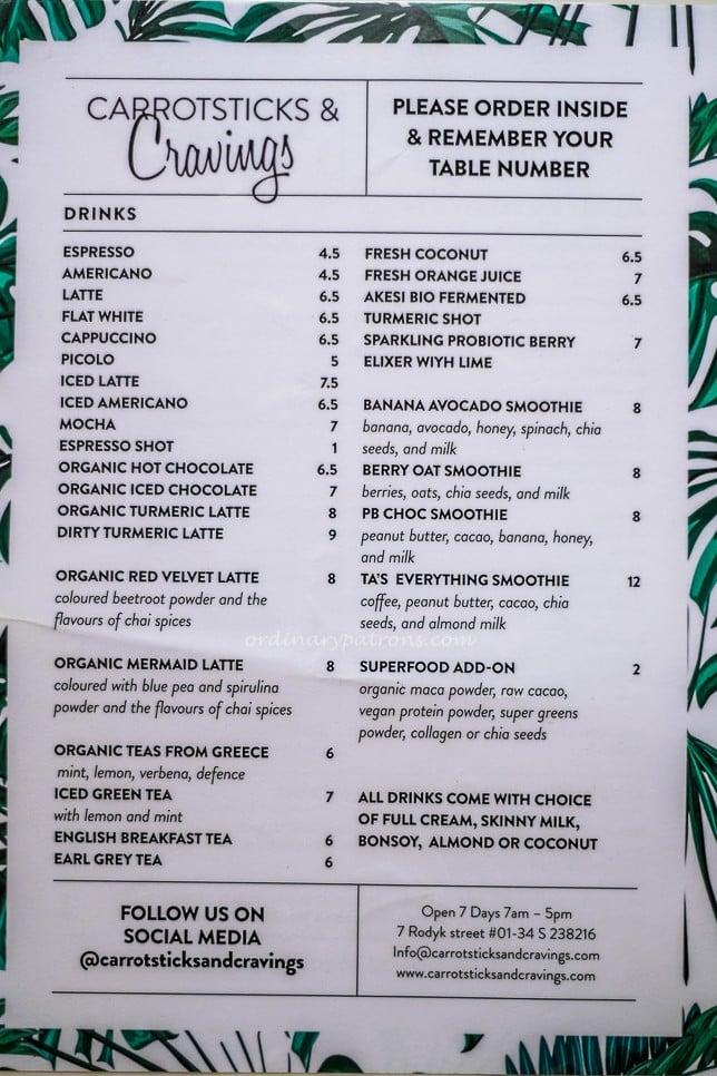 Carrotsticks and Cravings @ Robertson Quay Menu