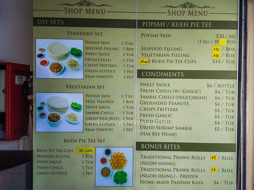 Kway Guan Huat Joo Chiat Popiah Menu - CNY Price $30 per kg