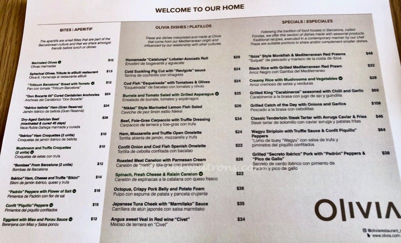 Olivia Restaurant & Lounge Menu