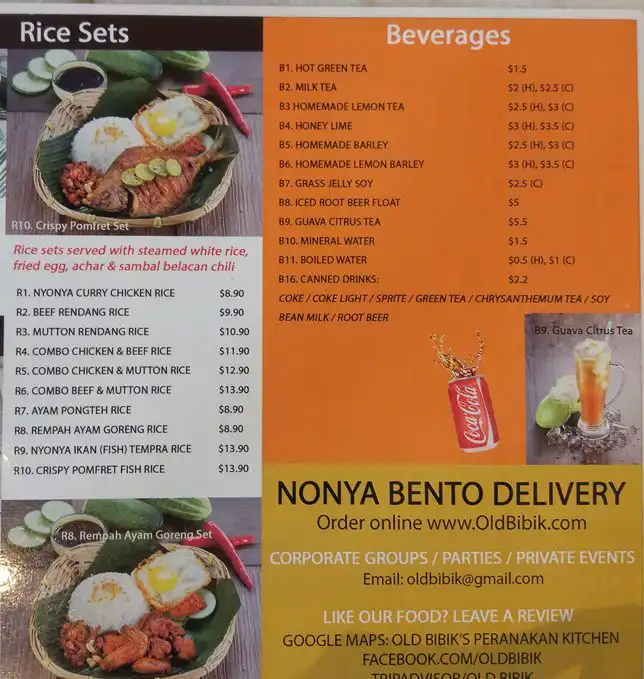 Old Bibik's Menu