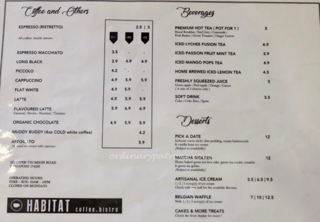 Habitat Coffee Menu