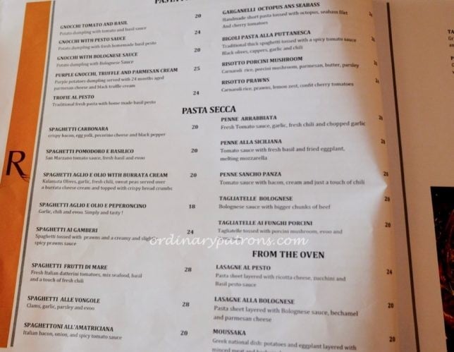 Roots Mediterranean menu