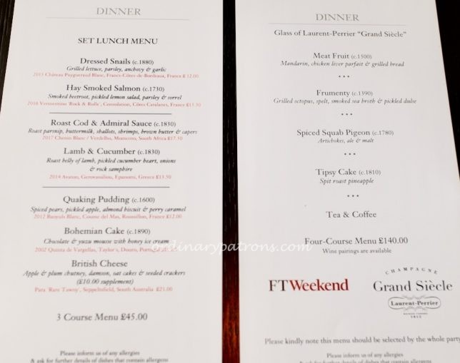 Menu of Dinner by Heston Blumenthal