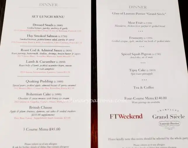 Menu of Dinner by Heston Blumenthal