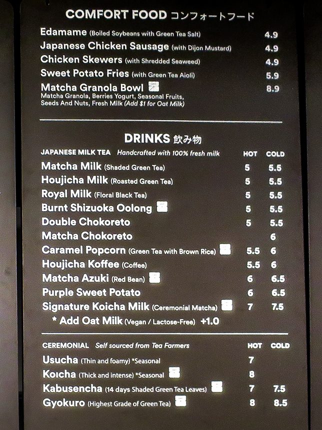 Matchaya Menu