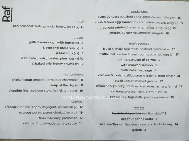 Menu of RAF Cafe in Funan 