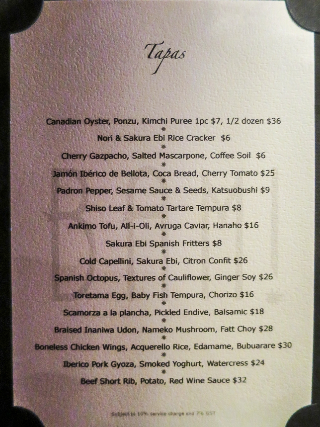 BAM! Restaurant Tapas Menu
