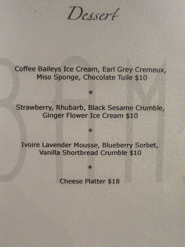 BAM! Restaurant Dessert Menu