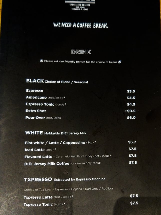 Baristart Coffee Menu