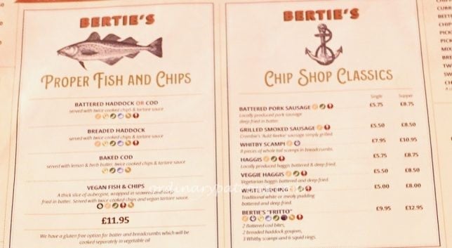 Bertie's Fish & Chips in Edinburgh Menu