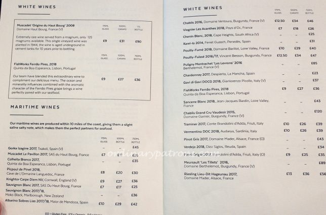 Fishworks Marylebone, Wine List