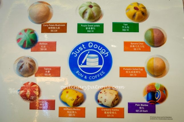 Just Dough Suntec City Menu of Buns and Prices