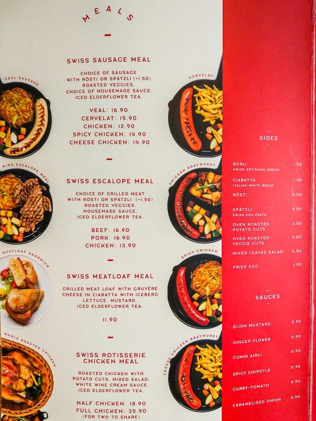 Wursthans Switzerland Meals Menu