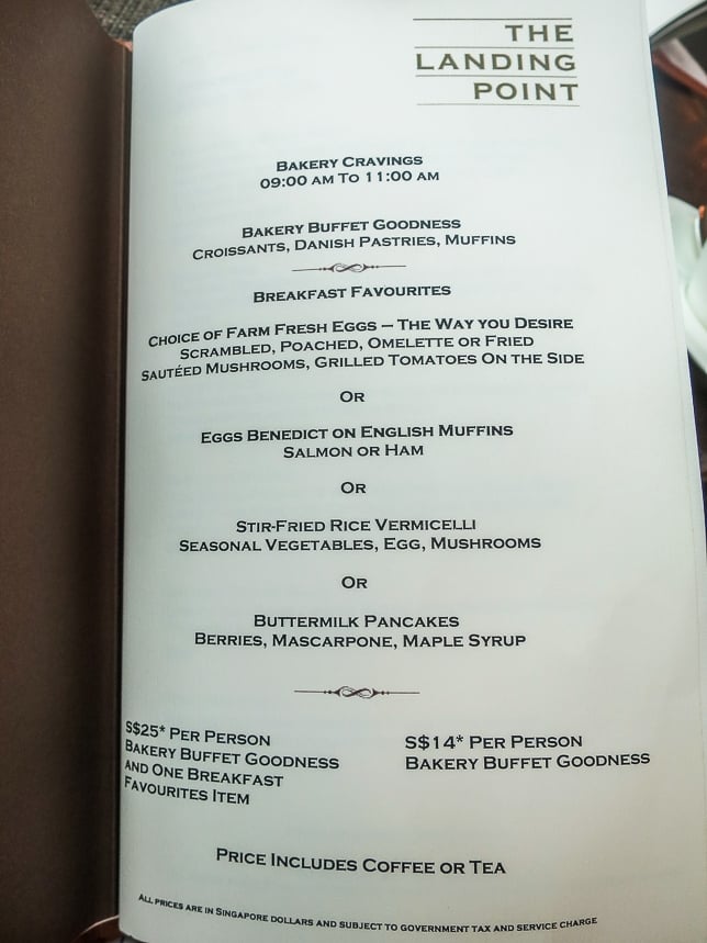 Menu of Landing Point Fullerton Bay Hotel