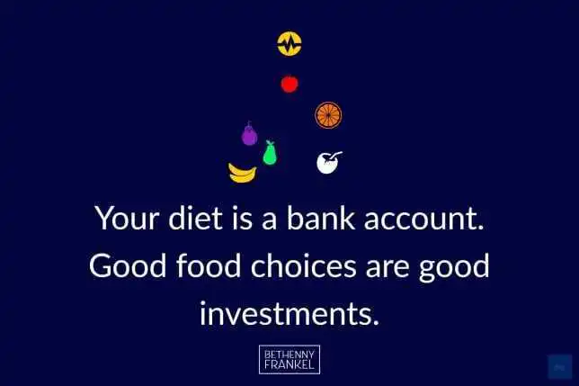 Your diet is a bank account. Good food choices are good investments. - Bethany Frankel quote