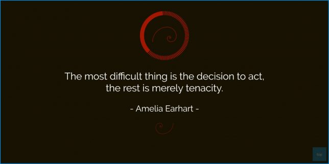 
The most difficult thing is the decision to act, the rest is merely tenacity. - Amelia Earhart
