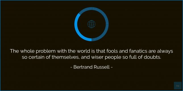 The whole problem with the world is that fools and fanatics are always so certain of themselves, and wiser people so full of doubts.
- Bertrand Russell  quote
