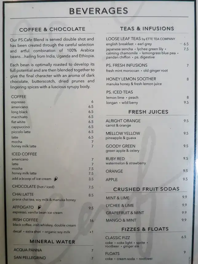 Breakfast Menu of PS. Cafe East Coast Park