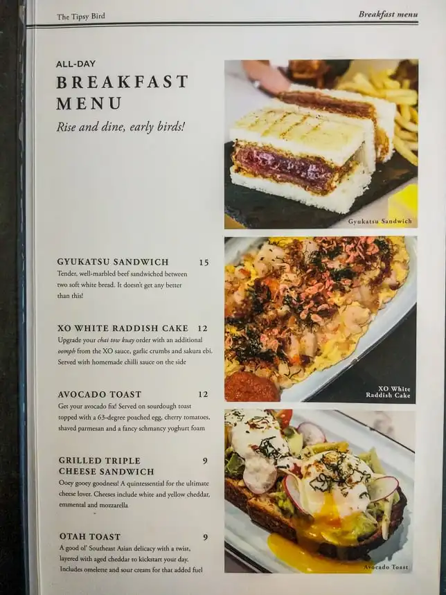 Menu of Tipsy Bird PLQ