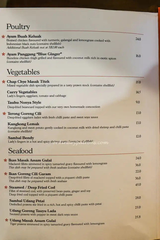 Blue Ginger Great World City Menu