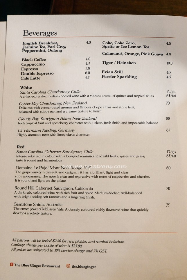 Blue Ginger Great World Menu