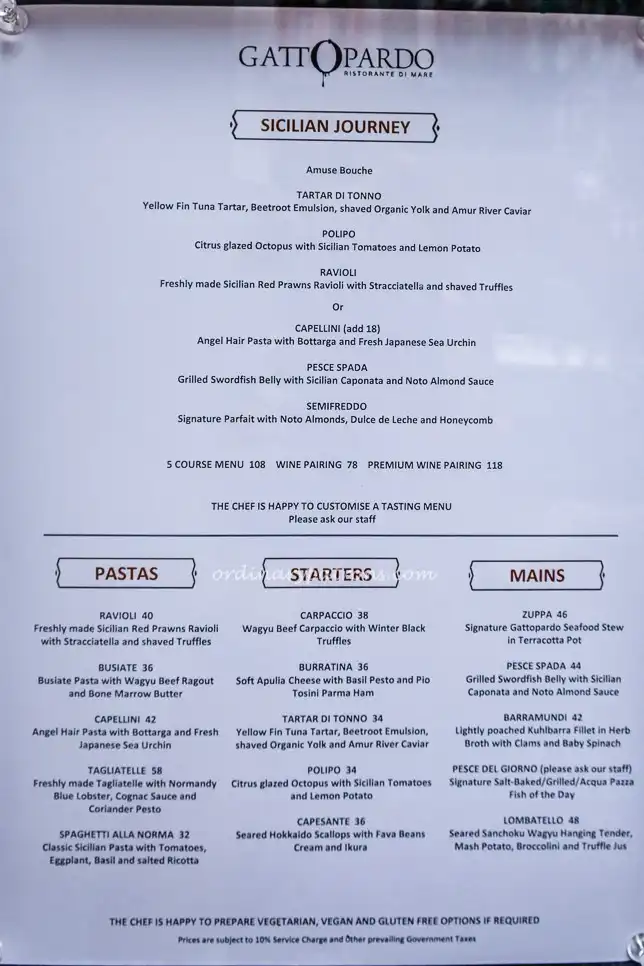Gattopardo Ristorante Di Mare Menu March 2020