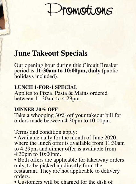 1-for-1 La Nonna Takeaway Promotion @ Holland Village
