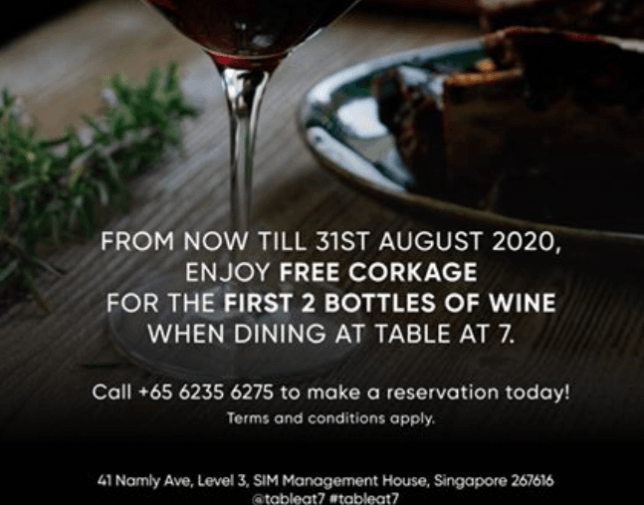 Table at 7 Restaurant - Free Corkage