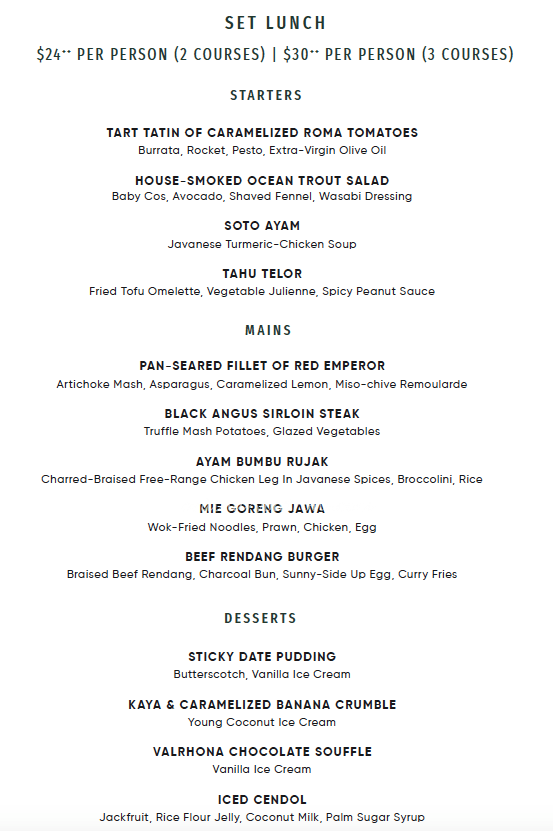 Table at 7 Restaurant Set Lunch Menu Namly Ave, SIM Management House