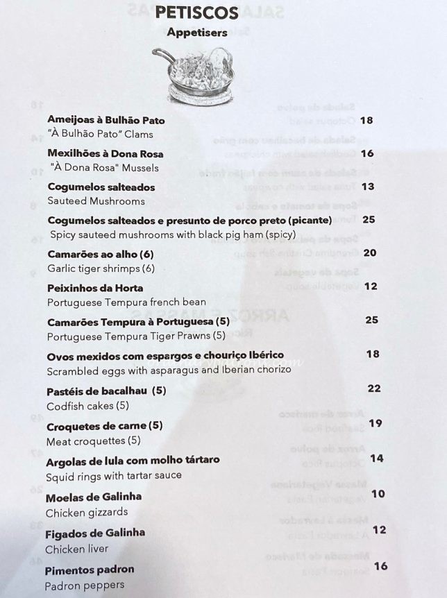 New Portuguese Restaurant in Singapore - Tuga Dempsey Menu