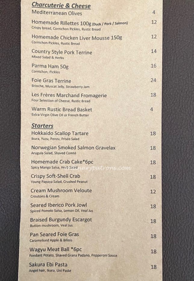 Frenchie Wine Bar - Food Menu