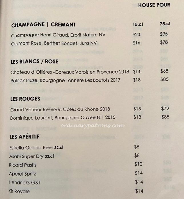 Frenchie Wine Bar Wine menu - Keong Saik Singapore