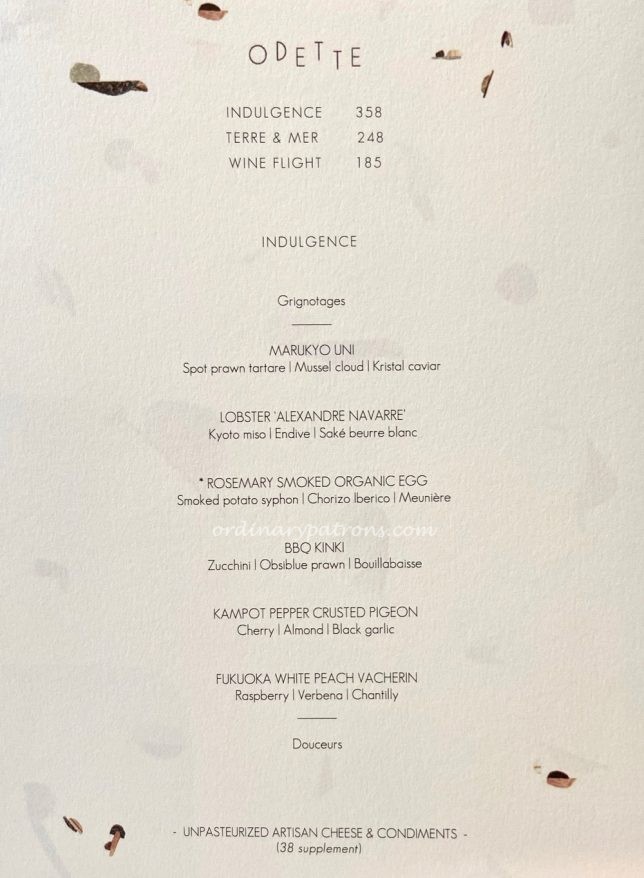 Odette Singapore Restaurant Menu 2020
