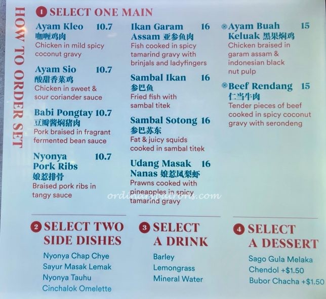 TingKat PeraMakan Thomson Plaza - Peranakan food menu