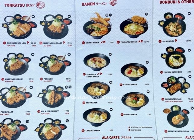 Hajime Tonkatsu Thomson Plaza Menu