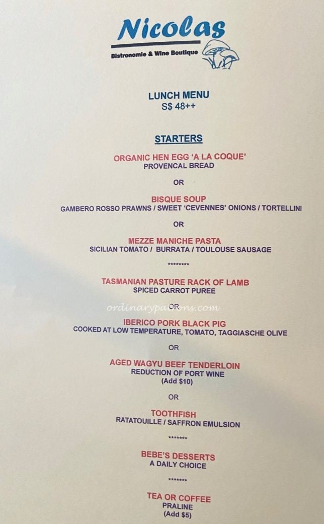 Nicolas Le Restaurant Lunch menu