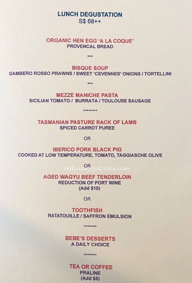 Nicolas Le Restaurant -Lunch menu