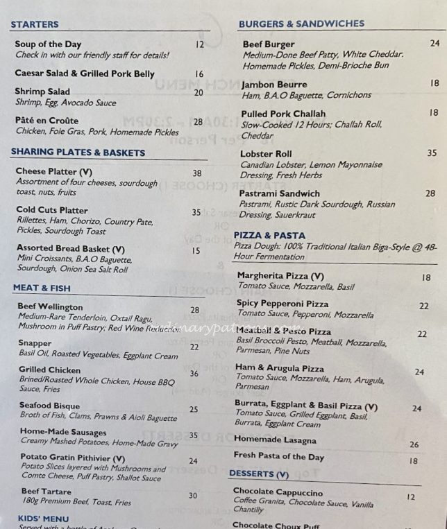 Bistro G Millenia Walk Menu