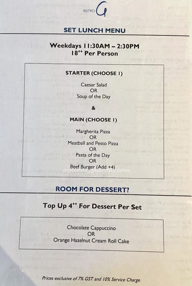 Bistro G Millenia Walk Set Lunch Menu