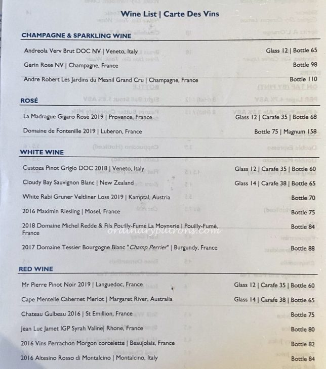 Bistro G Millenia Walk Wine List