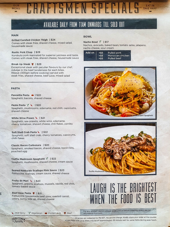 Craftsmen Specialty Coffee Goldhill Plaza Menu